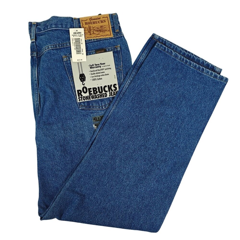 Sears Roebucks Vintage Jeans 40x30 Men's Blue Denim 100% Cotton Straight Leg NEW